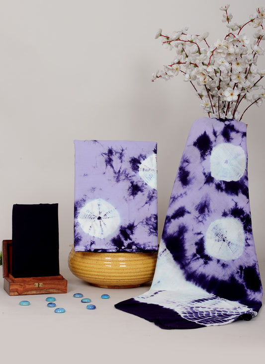 Shibori / Tie-Dye Cotton Salwar Suit Set with Cotton Dupatta