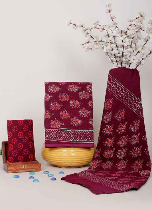 Bagru Hand Block Cotton Salwar Suit Set with Cotton Dupatta