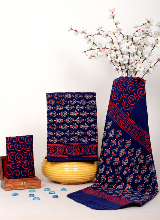 Bagru Hand Block Cotton Salwar Suit Set with Cotton Dupatta