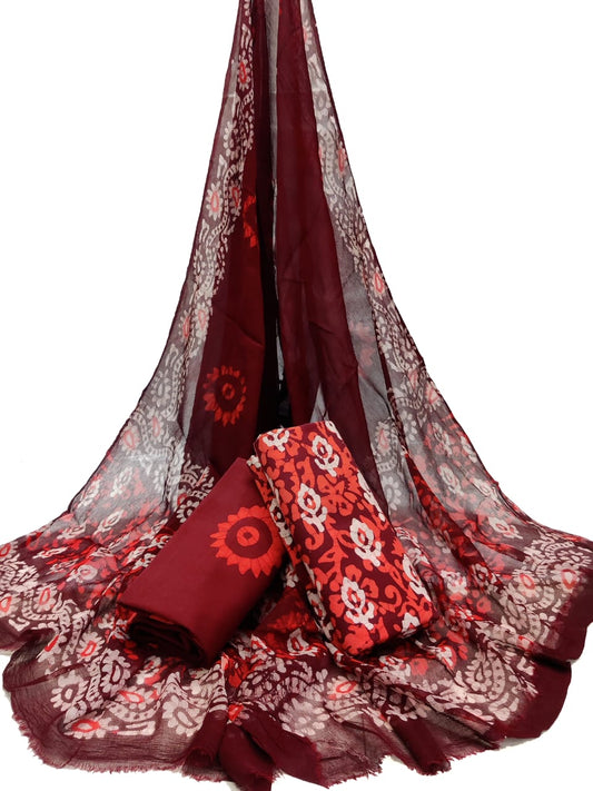 Bagru Hand Block Cotton Salwar Suit Set with Chiffon Dupatta  - TSPSCFGB10
