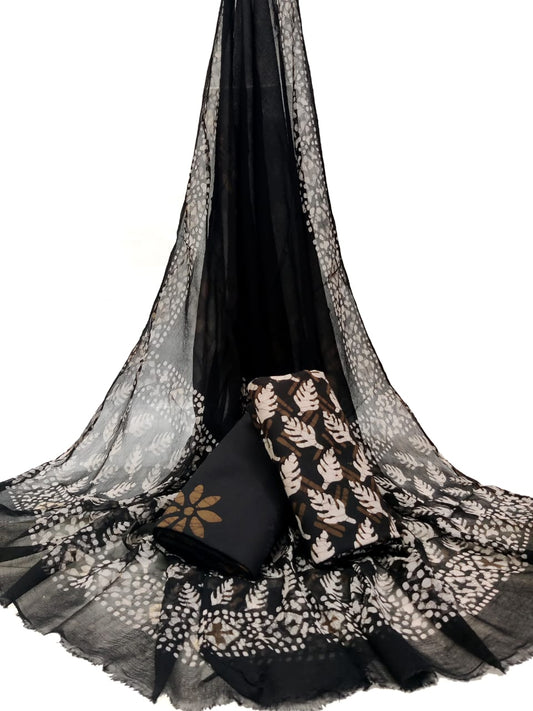Bagru Hand Block Cotton Salwar Suit Set with Chiffon Dupatta  - TSPSCFGB16