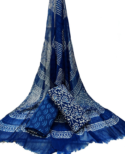 Bagru Hand Block Cotton Salwar Suit Set with Chiffon Dupatta  - TSPSCFGB21