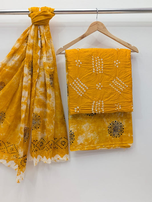 The Street pal Best quality Bandhani Cotton Suit Set with Cotton Dupatta