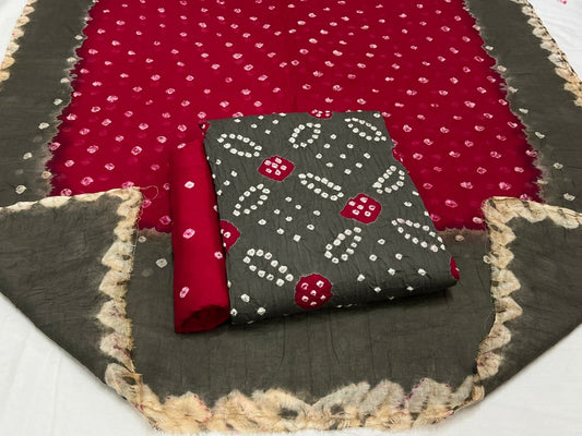 Best quality Bandhani Cotton Suit Set with Cotton Dupatta