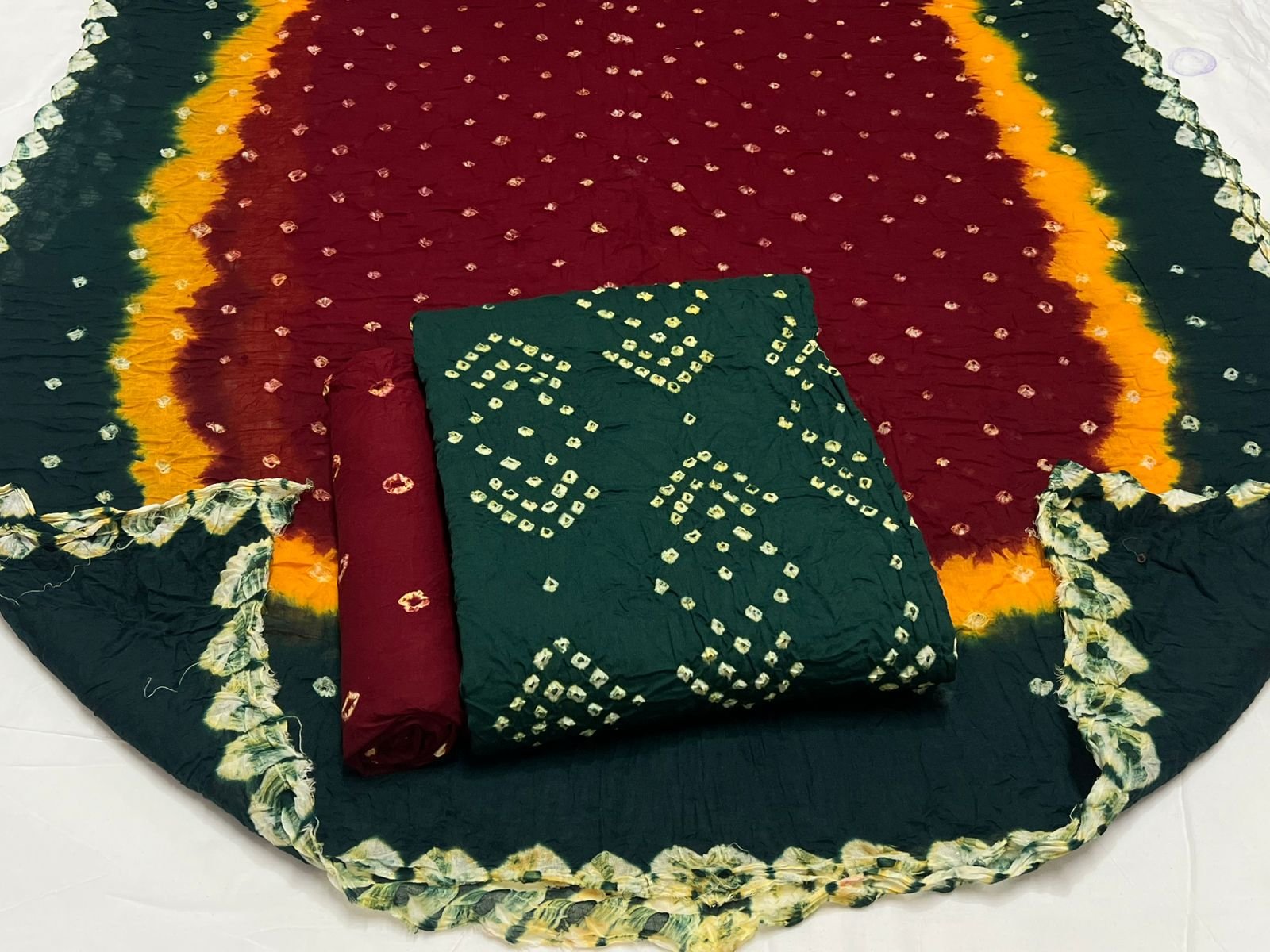 Best quality Bandhani Cotton Suit Set with Cotton Dupatta