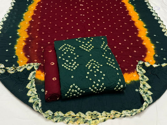 Best quality Bandhani Cotton Suit Set with Cotton Dupatta