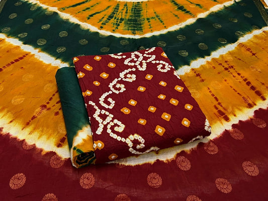 Best quality Bandhani Cotton Suit Set with Cotton Dupatta