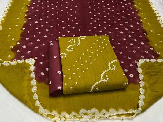 Best quality Bandhani Cotton Suit Set with Cotton Dupatta