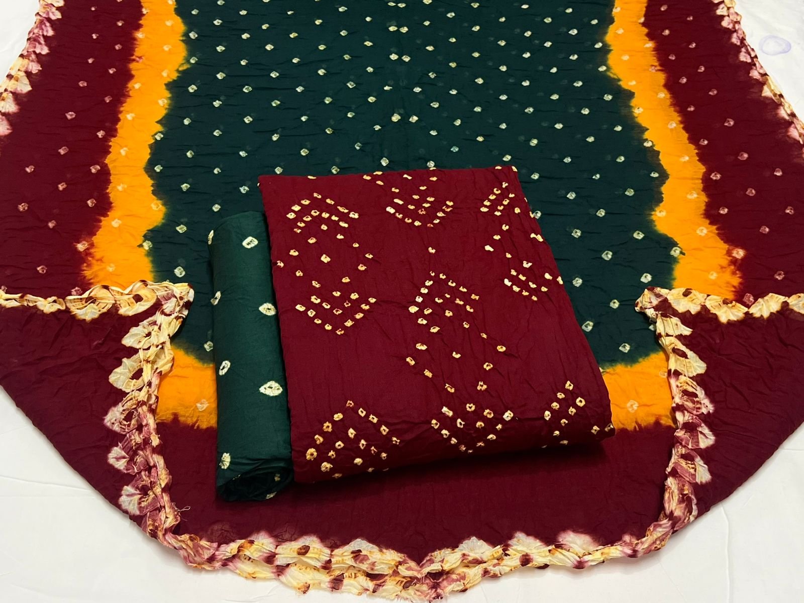 Best quality Bandhani Cotton Suit Set with Cotton Dupatta
