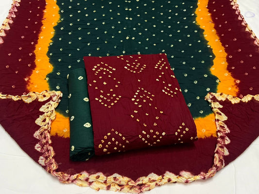 Best quality Bandhani Cotton Suit Set with Cotton Dupatta