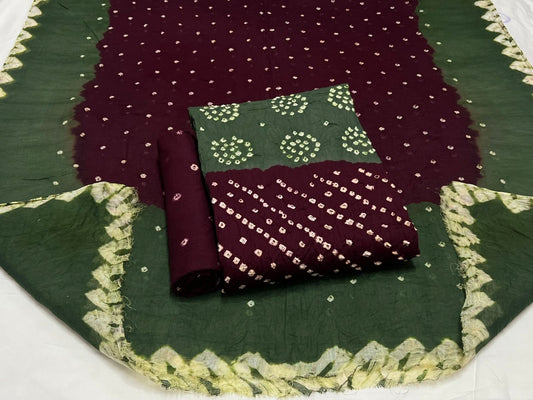 Best quality Bandhani Cotton Suit Set with Cotton Dupatta