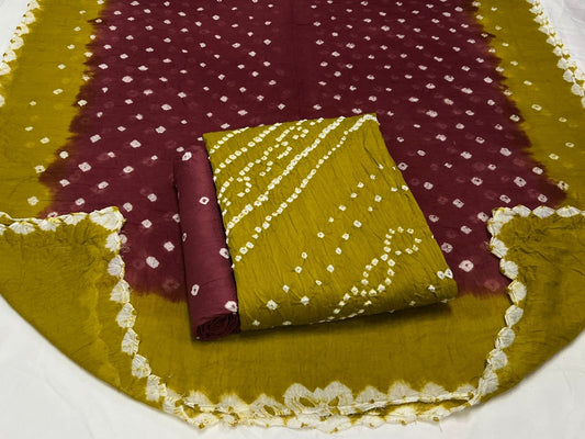 Best quality Bandhani Cotton Suit Set with Cotton Dupatta