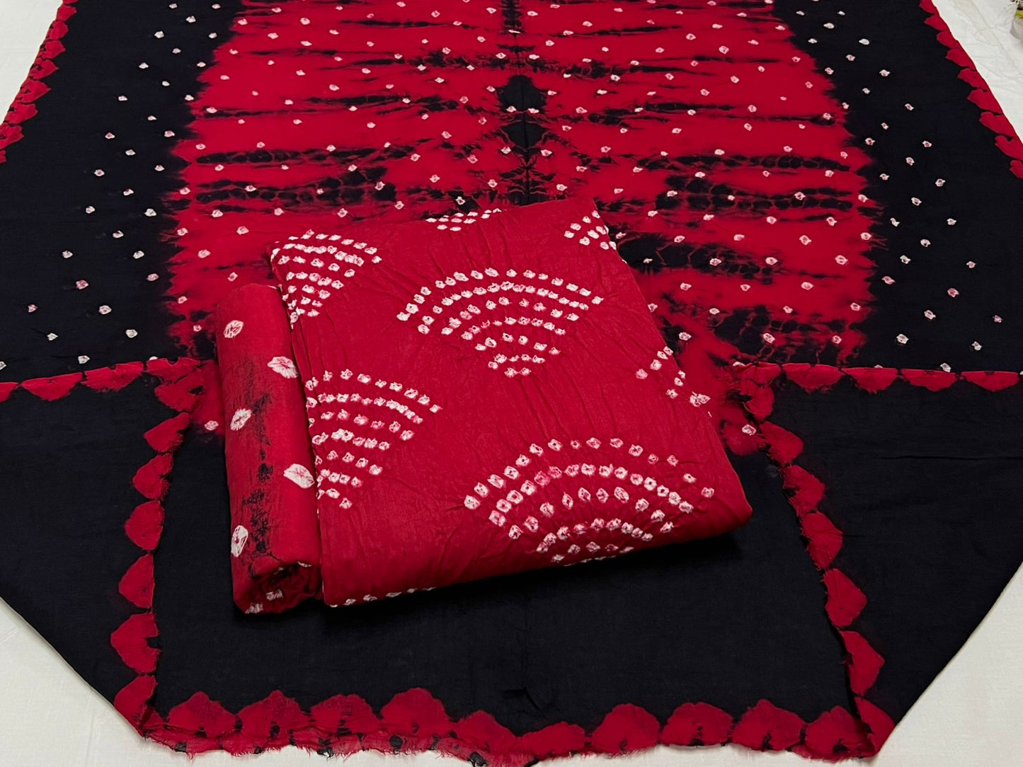 Best quality Bandhani Cotton Suit Set with Cotton Dupatta  - TSPSMBDTFA26