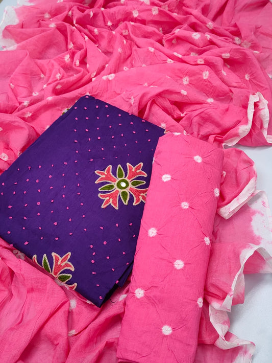 Bandhani Hand Work Cotton Suit Set - TSPSMBDHWTF10