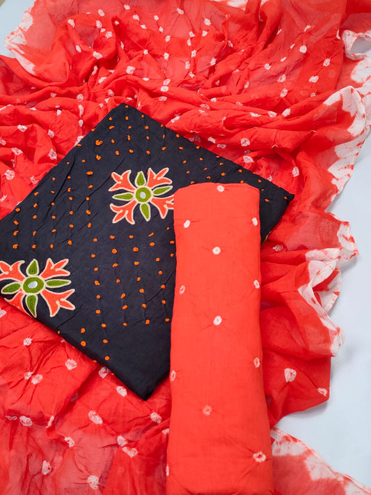 Bandhani Hand Work Cotton Suit Set - TSPSMBDHWTF12