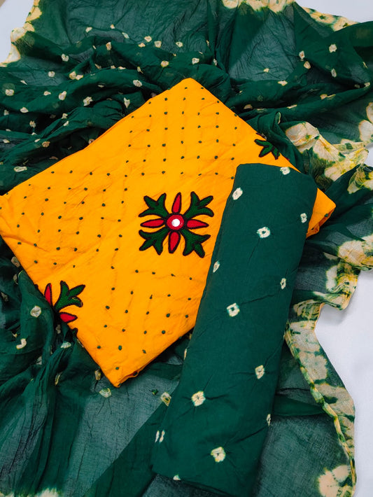 Bandhani Hand Work Cotton Suit Set - TSPSMBDHWTF13