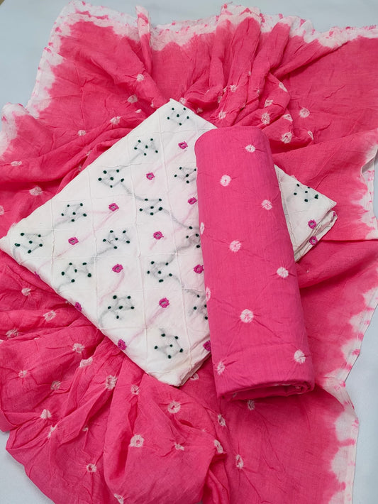 Bandhani Hand Work Cotton Suit Set - TSPSMBDHWTF3