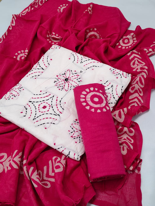 Bandhani Hand Work Cotton Suit Set - TSPSMBDHWTF5
