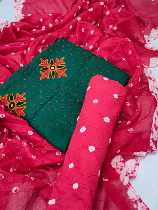 Bandhani Hand Work Cotton Suit Set - TSPSMBDHWTF9