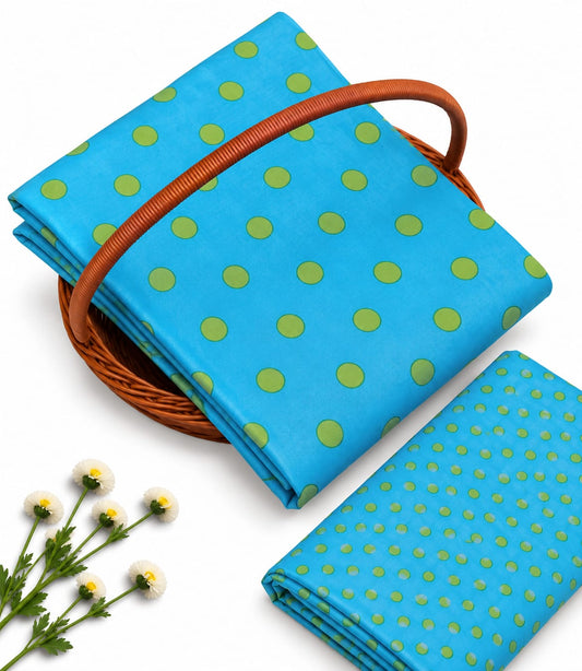 Blue Polka Dot Pure Cotton Unstitched Kurta Pant Fabric Set