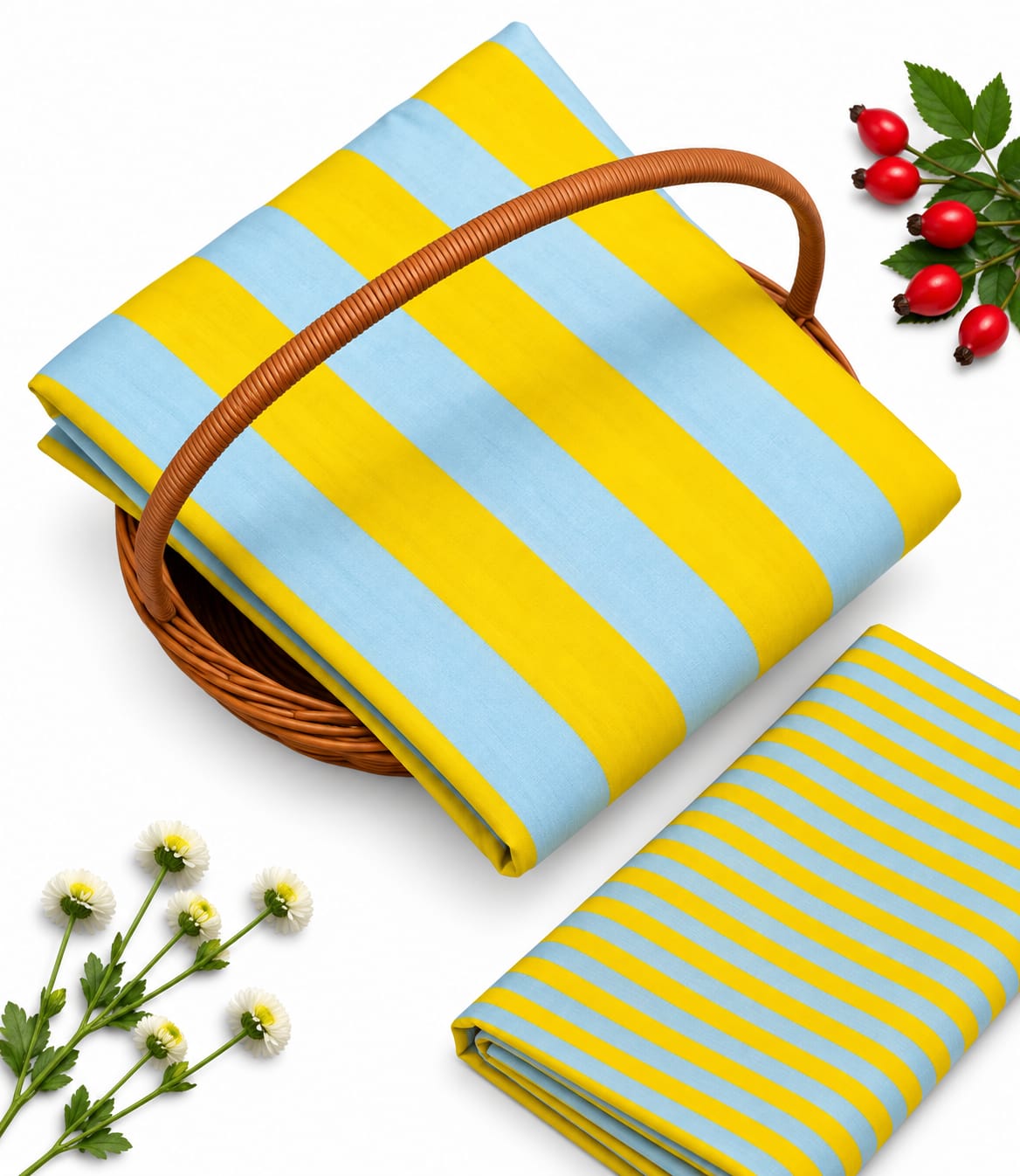 Blue & Yellow Striped Pure Cotton Unstitched Kurta Pant Fabric Set