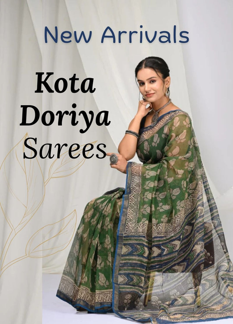 Kota Doriya Silk Sarees – Bagru Hand Block Printed – Bhavika Fashion