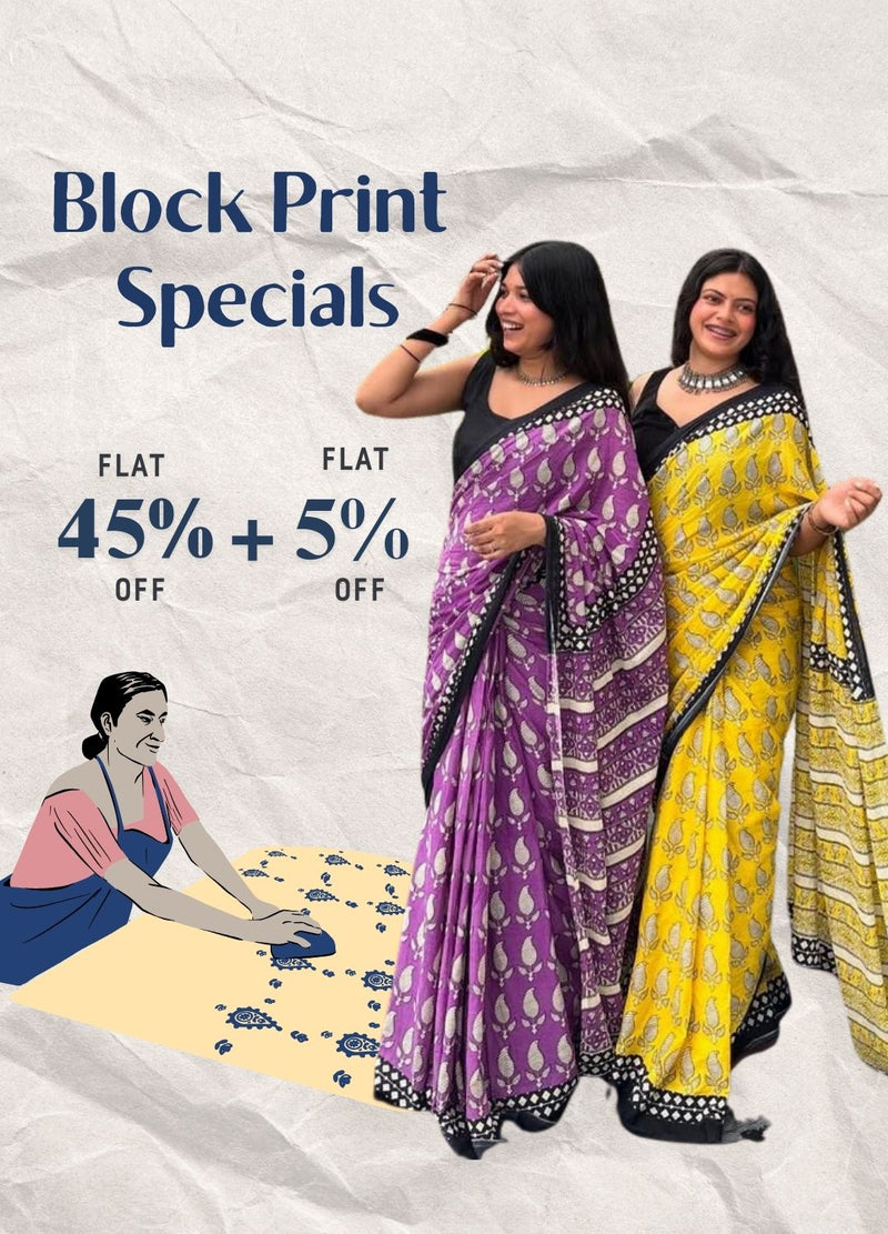 Premium Hand Block Printed Sarees – Festive Collection – Bhavika Fashion