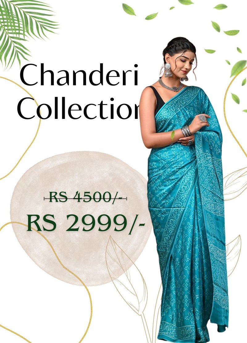 Chanderi Silk Sarees – Hand Block Printed Bagru – Bhavika Fashion
