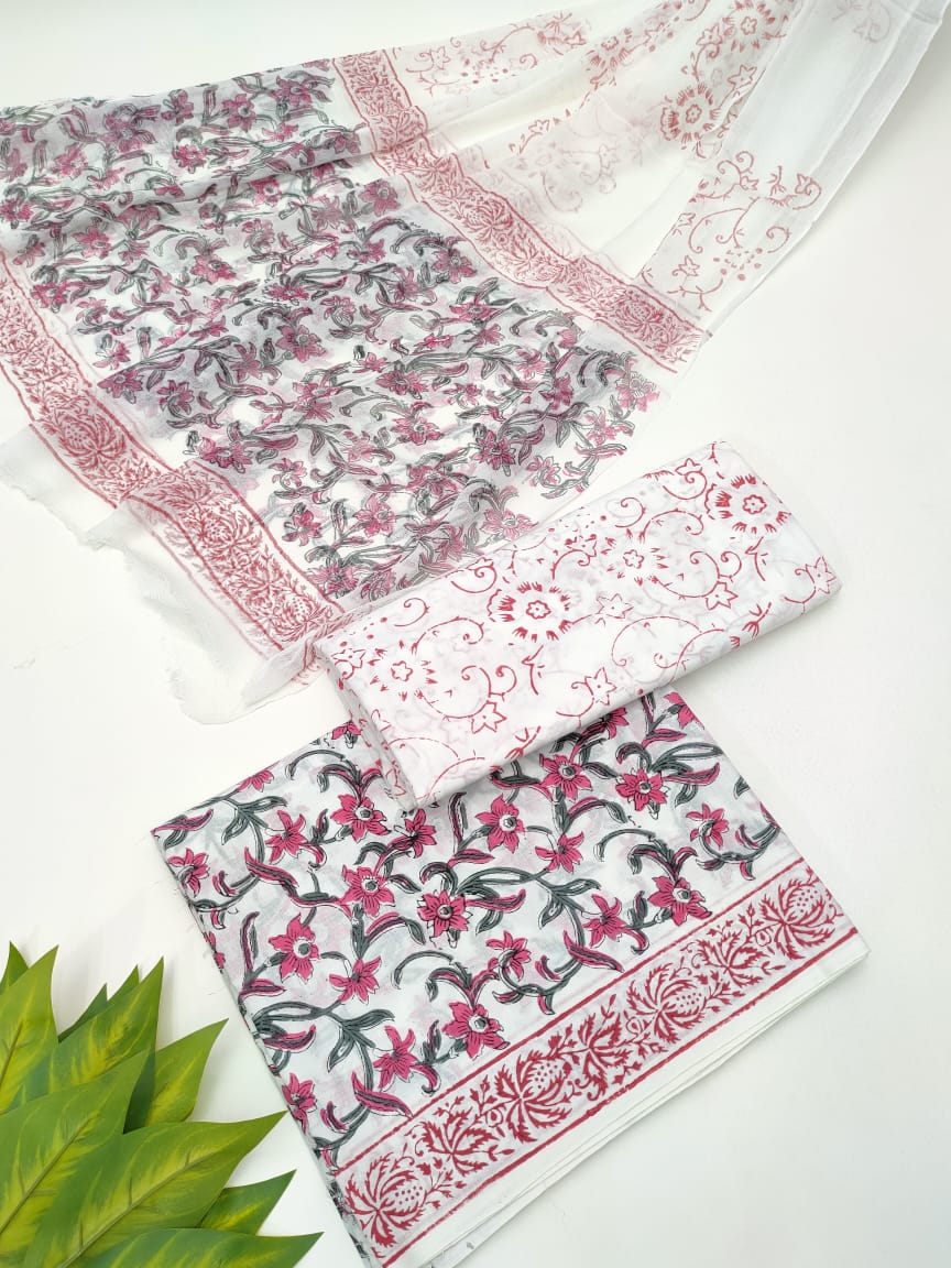 Hand Block Chiffon Dupatta Suits