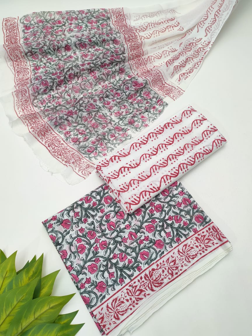 Hand Block Chiffon Dupatta Suits