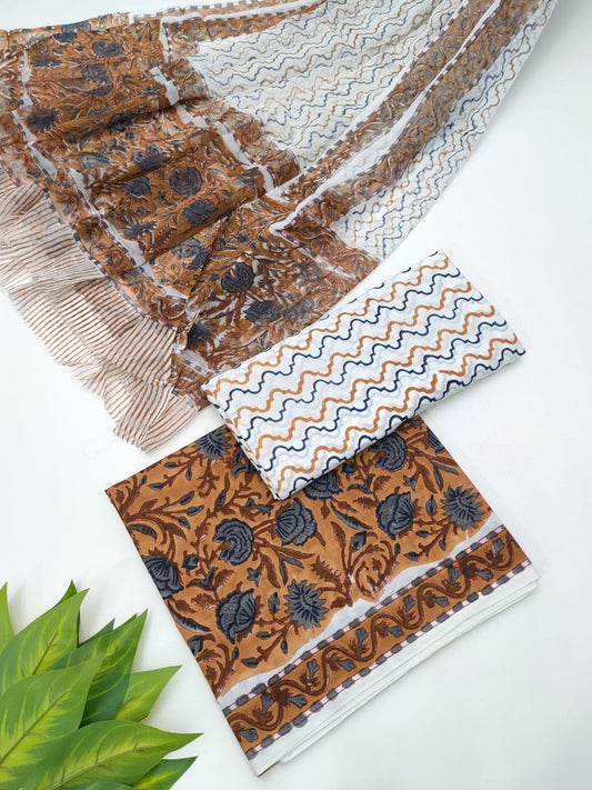 Hand Block Chiffon Dupatta Suits