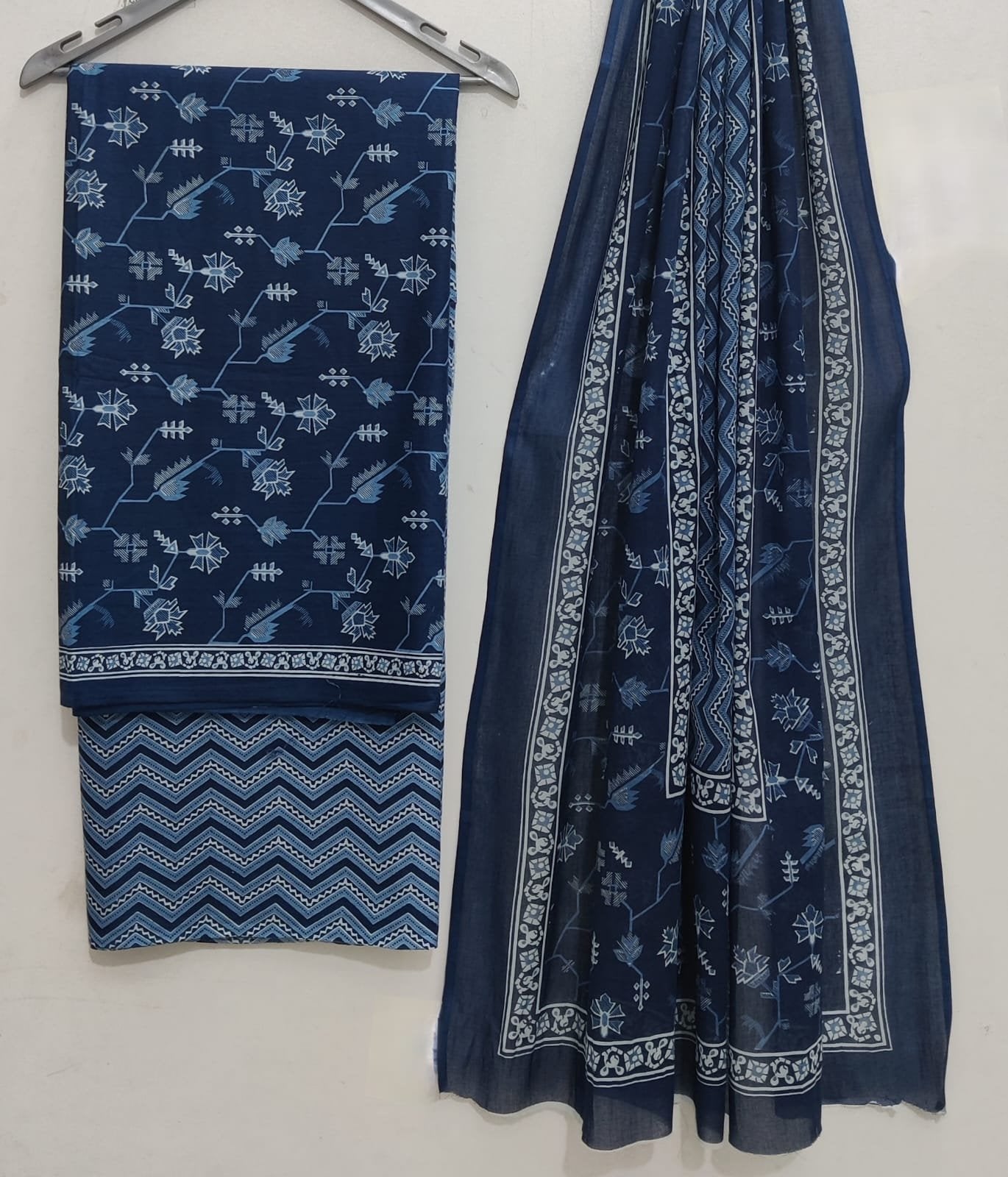 Navy blue floral cotton salwar suit set