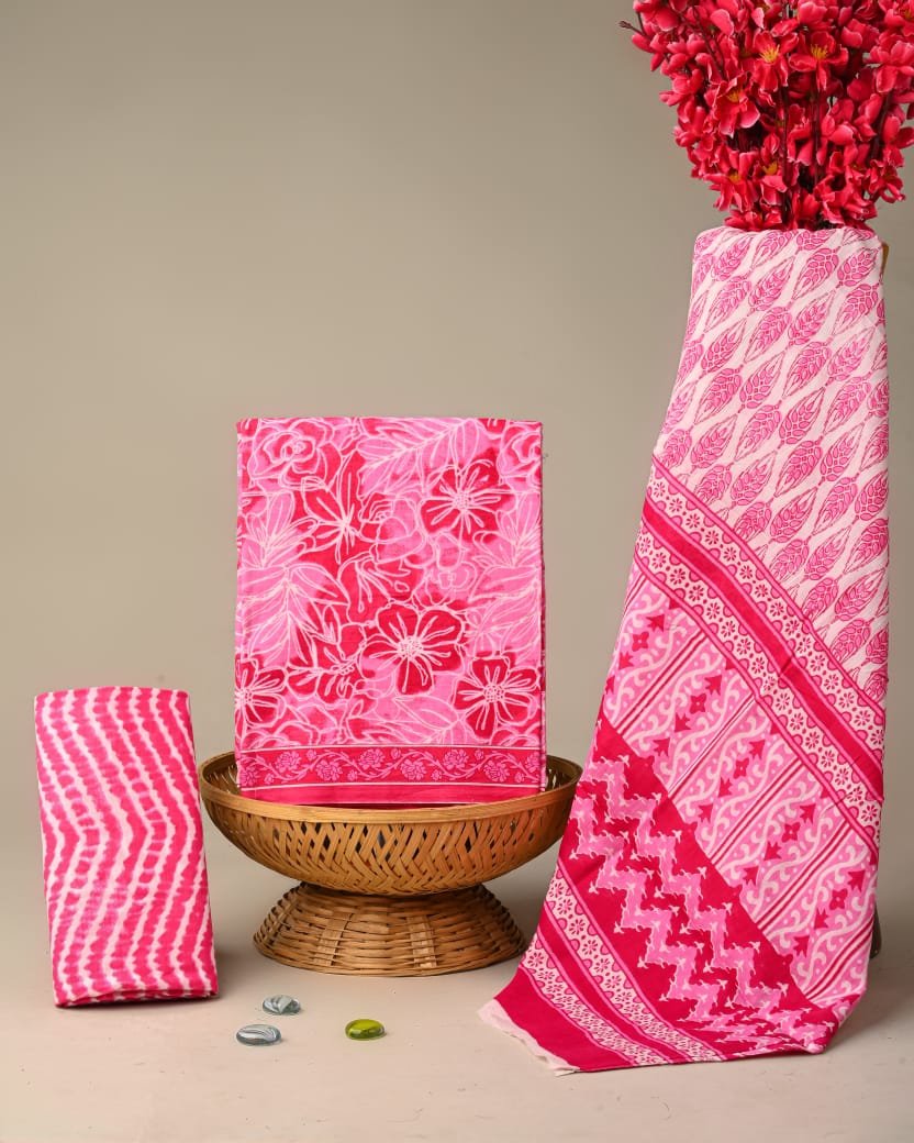Pink cotton suit set floral print Jaipur