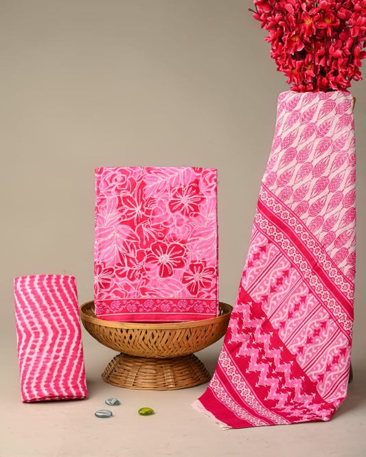 Pink cotton suit set floral print Jaipur