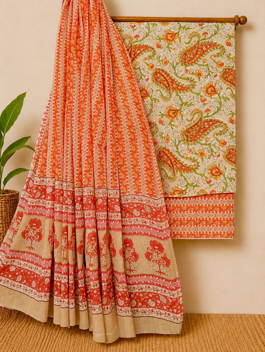 Red floral cotton salwar suit set India