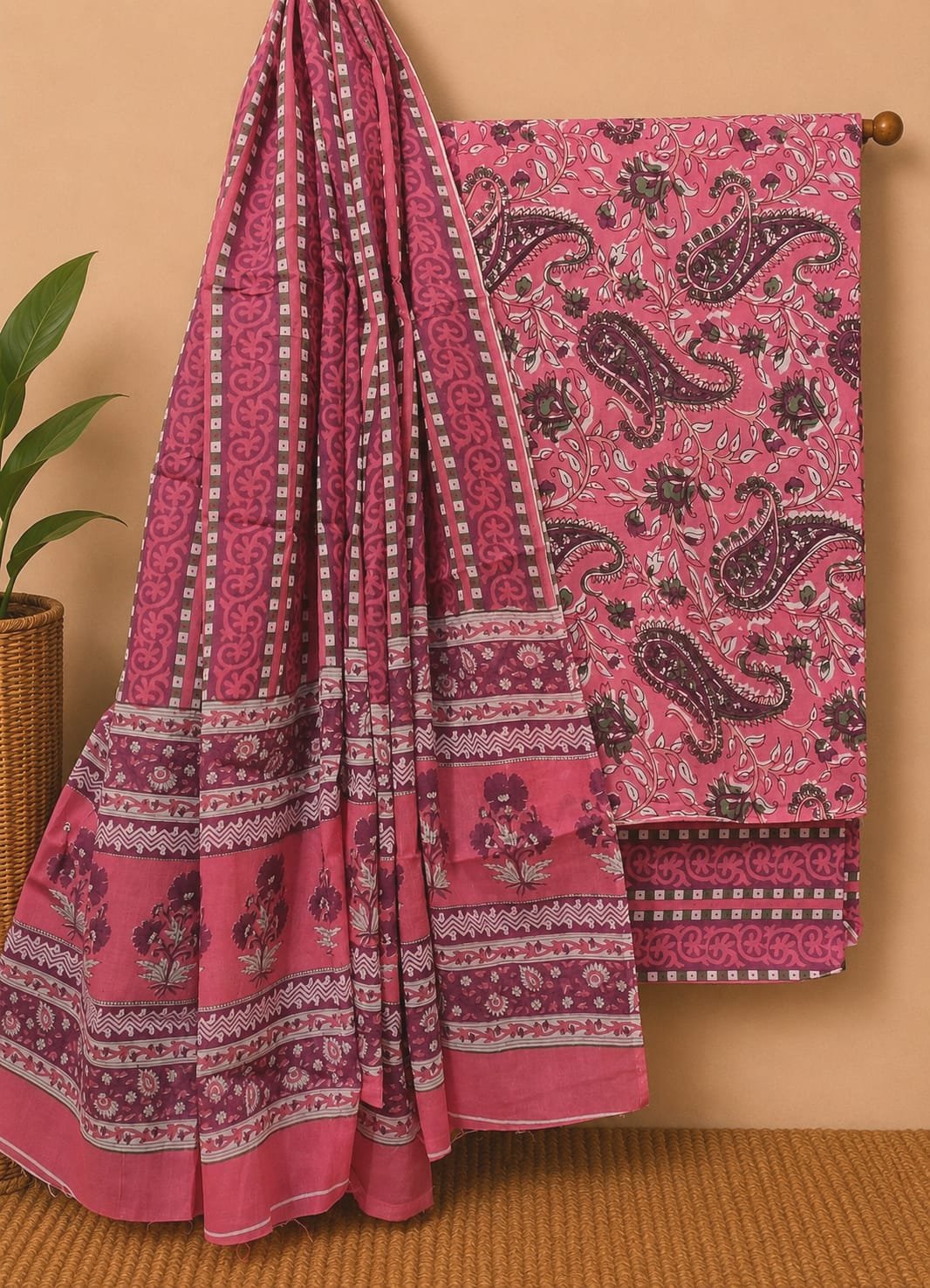Pink paisley cotton salwar suit set India