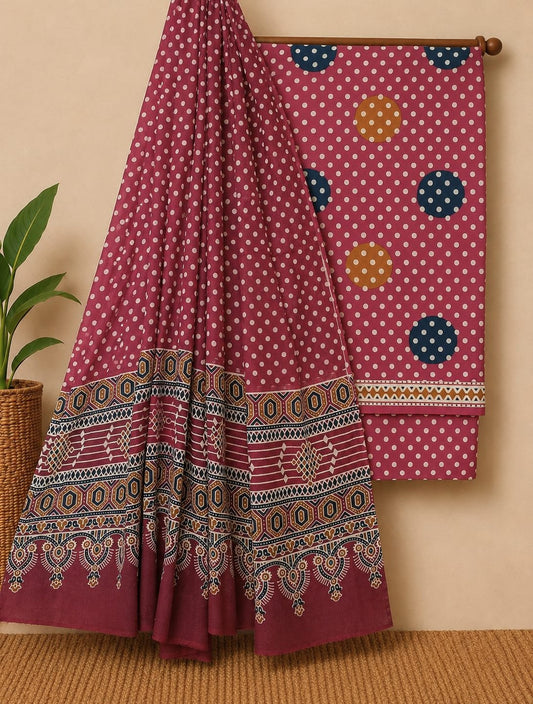 Maroon ethnic motif cotton suit set India