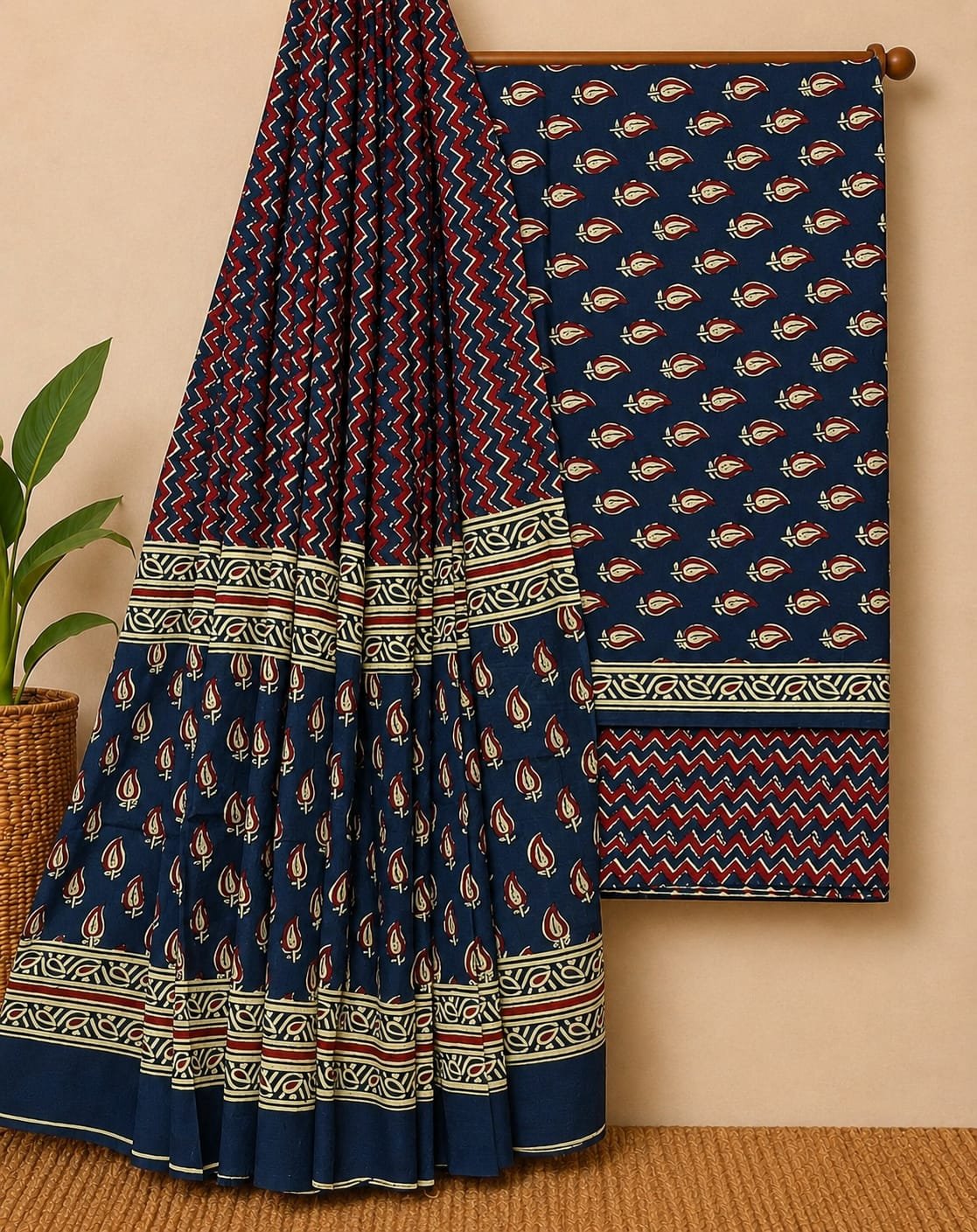 Blue geometric screen print cotton suit India