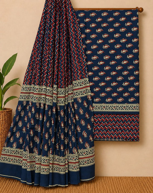 Blue geometric screen print cotton suit India