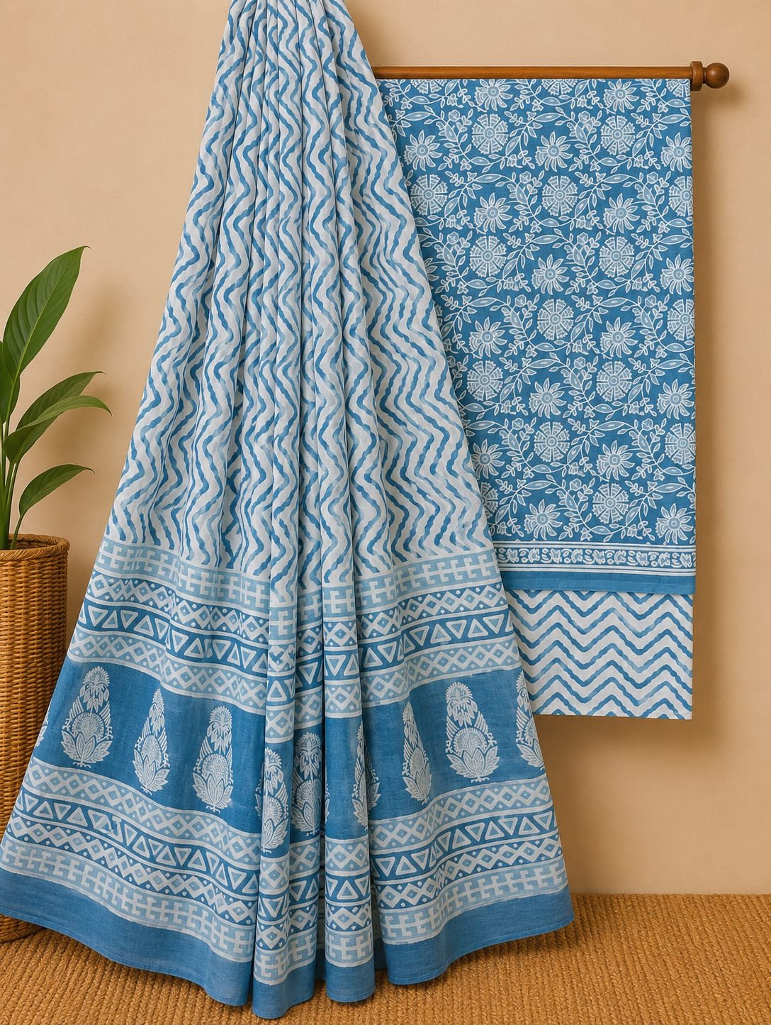 Blue floral cotton salwar suit set print