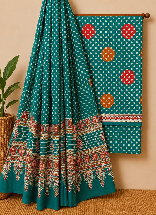 Green geometric cotton salwar suit set print