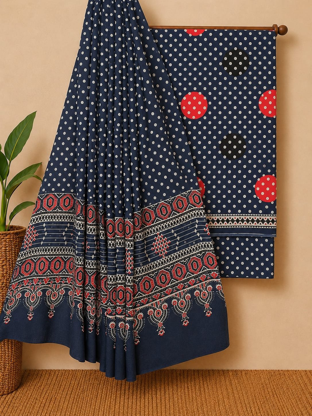 Navy polka dot cotton salwar suit set print