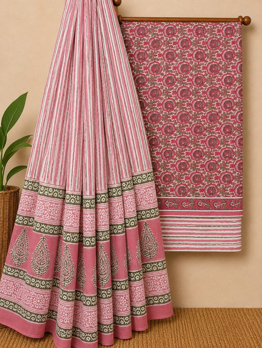 Pink striped screen print cotton salwar suit set