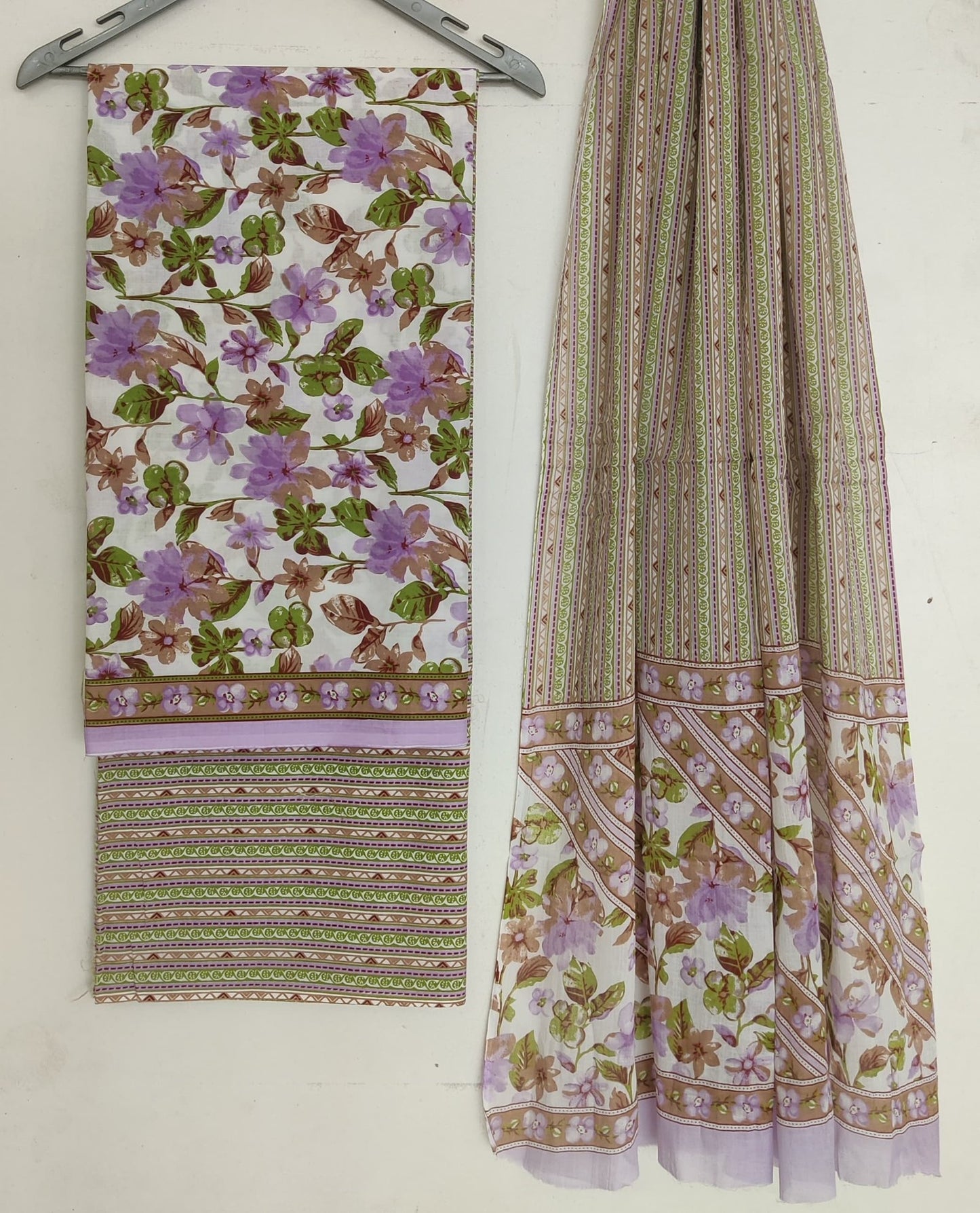 Purple floral cotton salwar suit set with dupatta