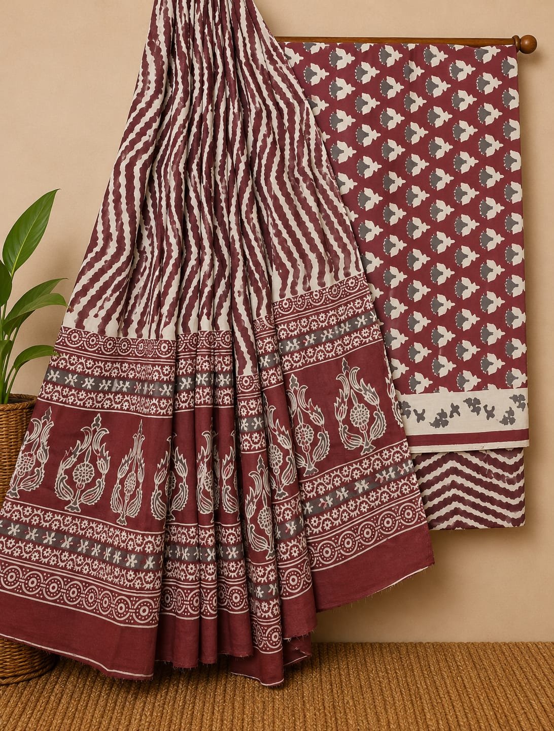 Maroon floral cotton salwar suit set India