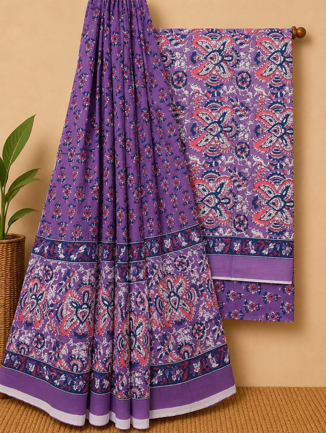 Purple floral cotton salwar suit set India