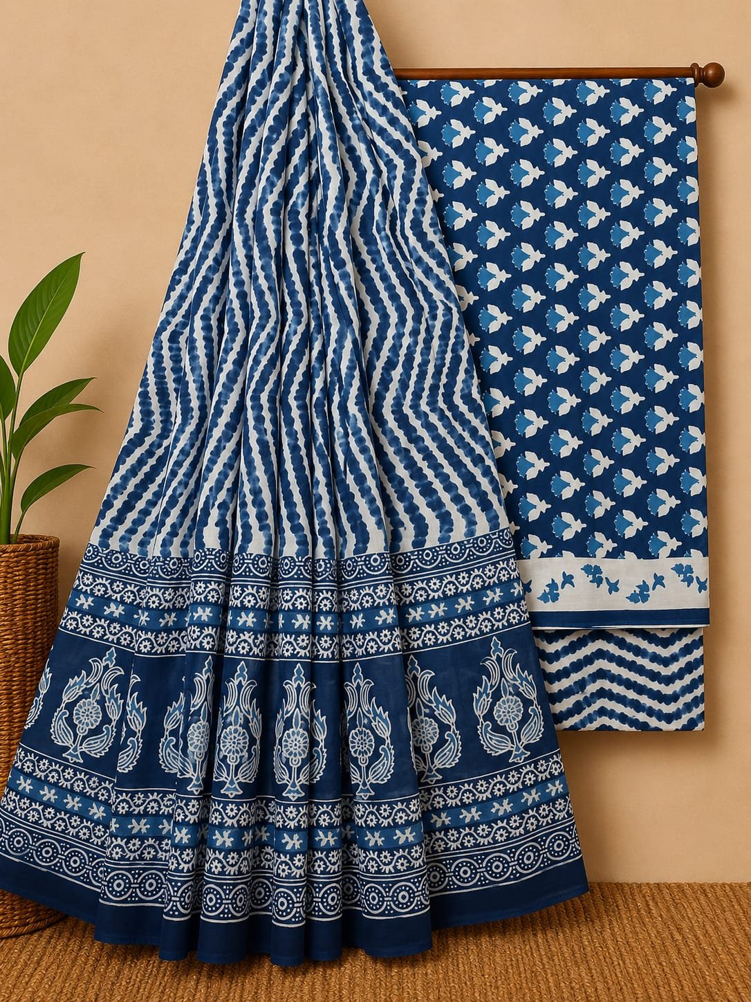 Blue geometric cotton salwar suit set Jaipur