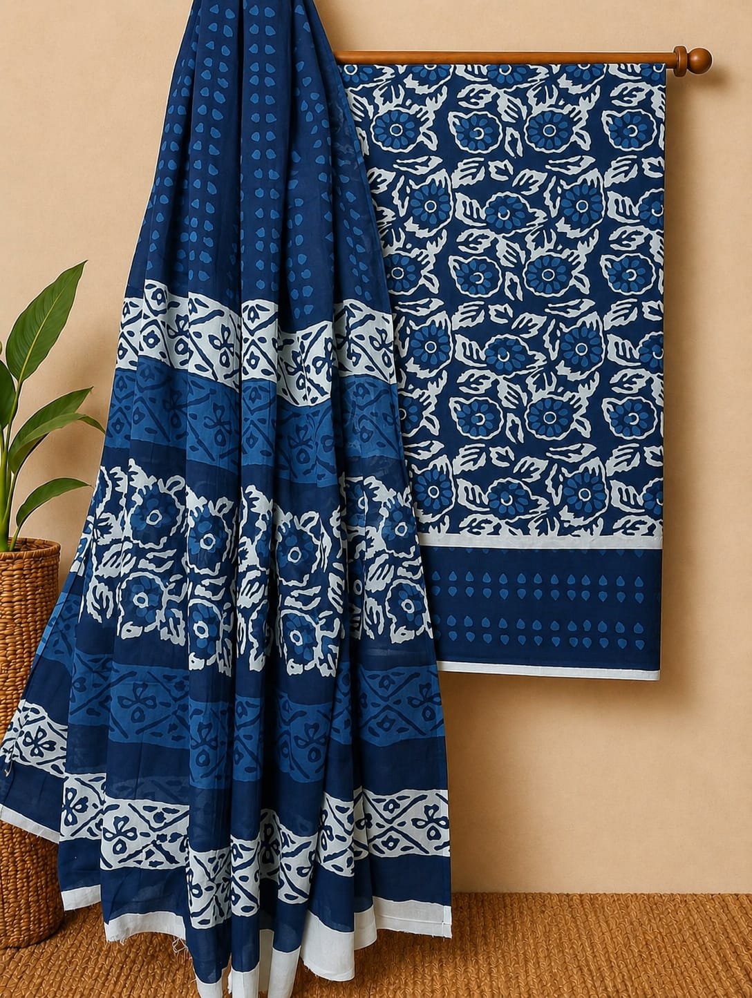 Navy geometric screen print cotton suit set