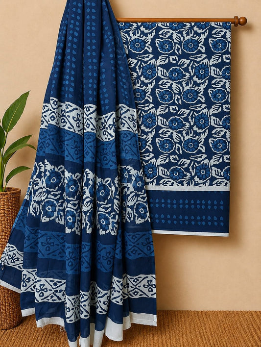 Navy geometric screen print cotton suit set