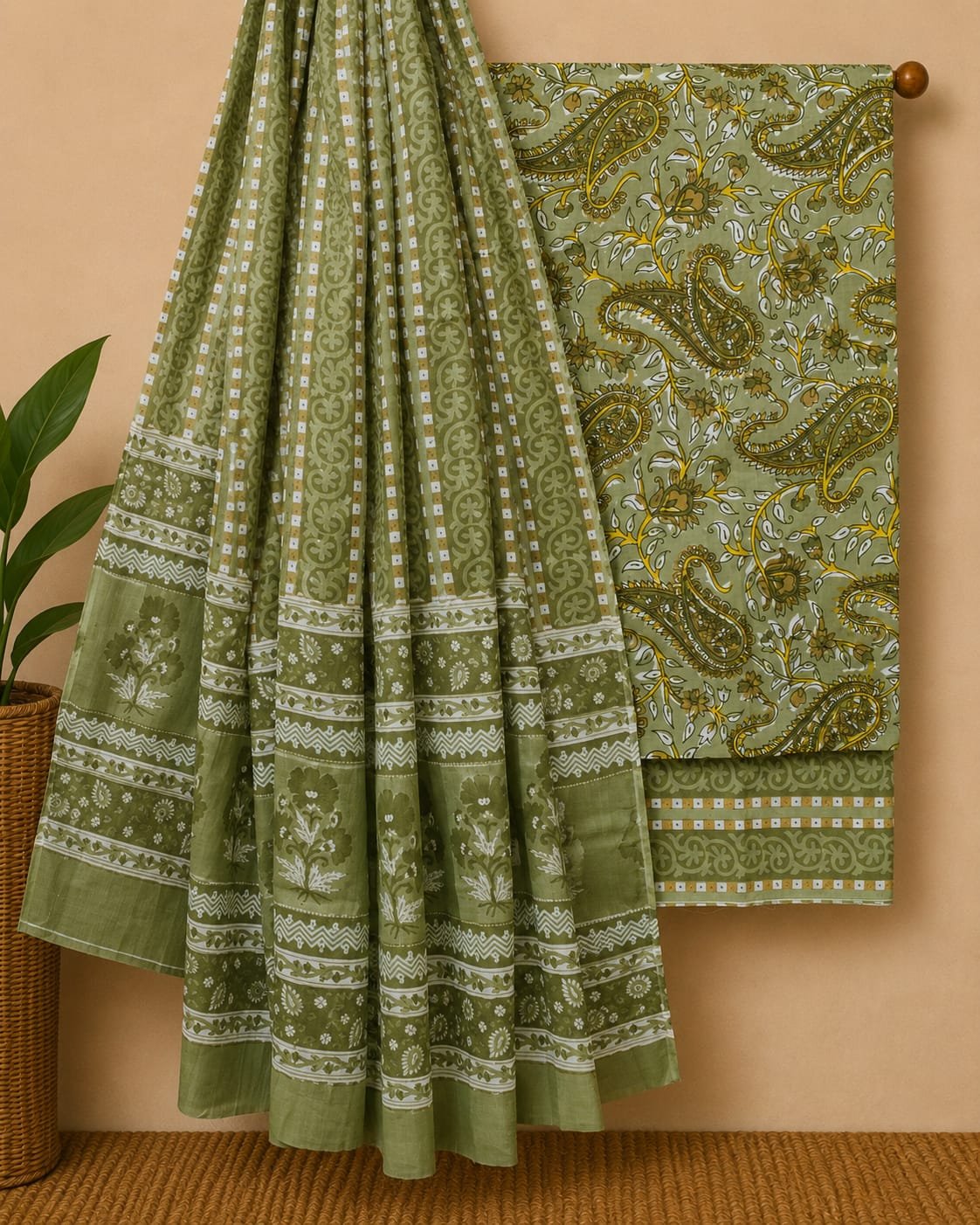 Green floral cotton salwar suit fabric India